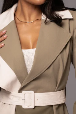 Olive Color Block Summit Belted Jacket*JLUXLABEL Sale