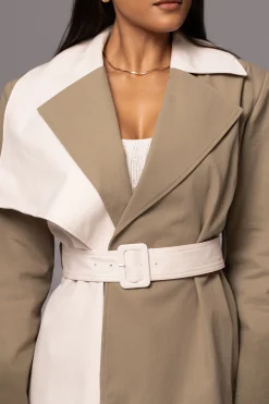 Olive Color Block Summit Belted Jacket*JLUXLABEL Sale
