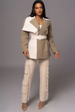 Olive Color Block Summit Belted Jacket*JLUXLABEL Sale