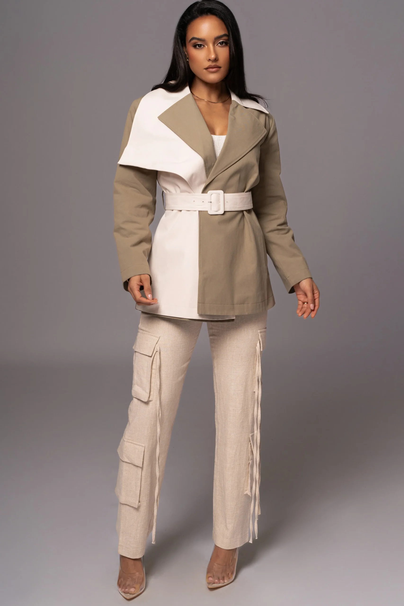 Olive Color Block Summit Belted Jacket*JLUXLABEL Sale