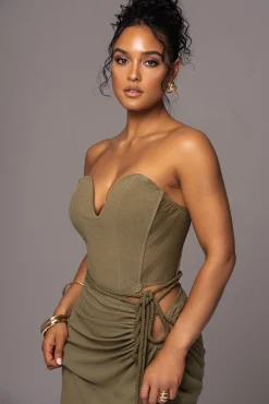 Olive Destination Linen Skirt Set*JLUXLABEL Clearance