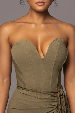 Olive Destination Linen Skirt Set*JLUXLABEL Clearance