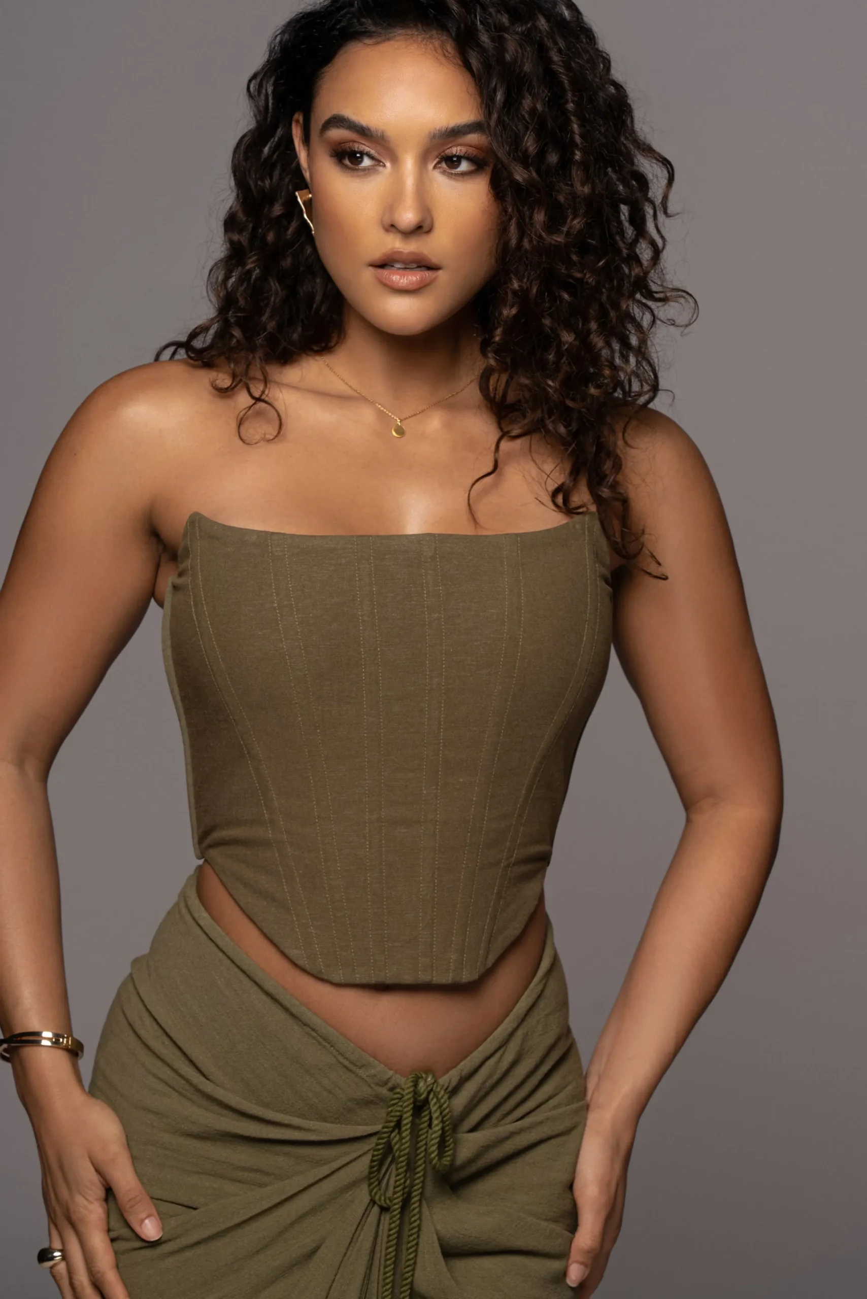 Olive Fenix Reversible Linen Corset*JLUXLABEL Fashion