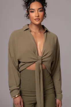 Olive Soho Front Tied Woven Top*JLUXLABEL Online