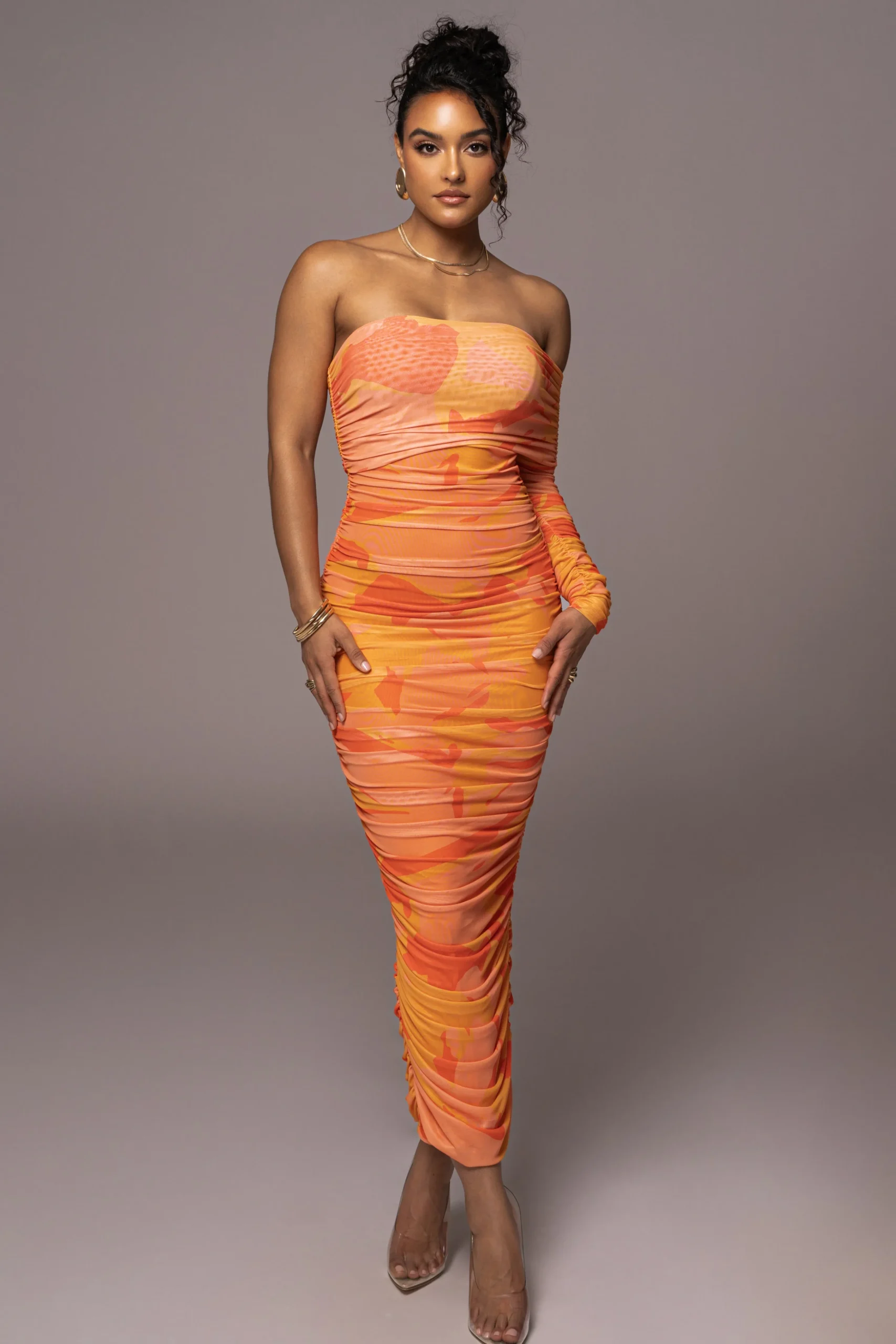 Orange Capri Ruched Dress*JLUXLABEL Discount