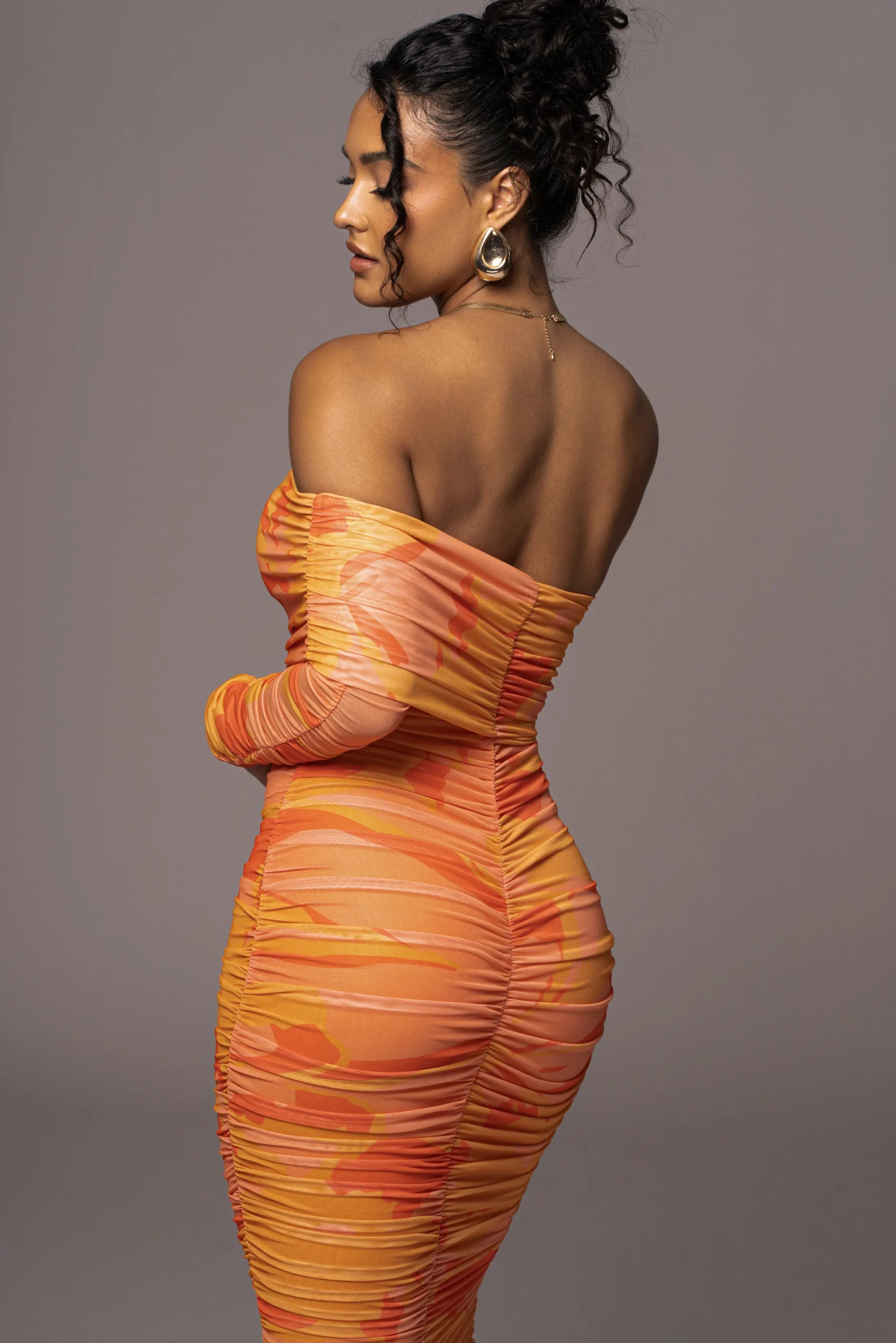 Orange Capri Ruched Dress*JLUXLABEL Discount