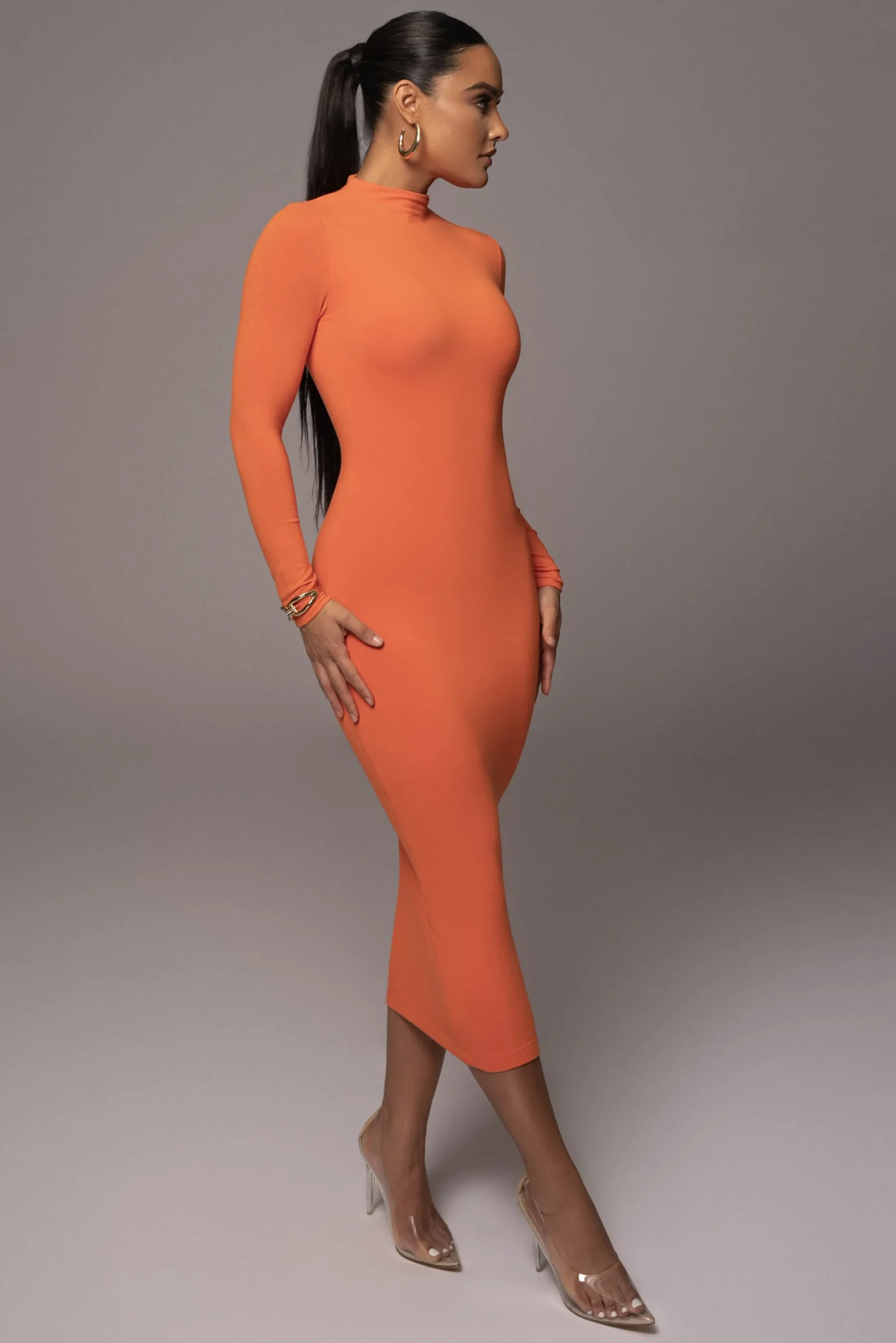Orange Shaye Mock Neck Dress*JLUXLABEL Best