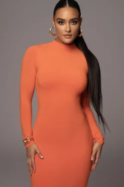Orange Shaye Mock Neck Dress*JLUXLABEL Best