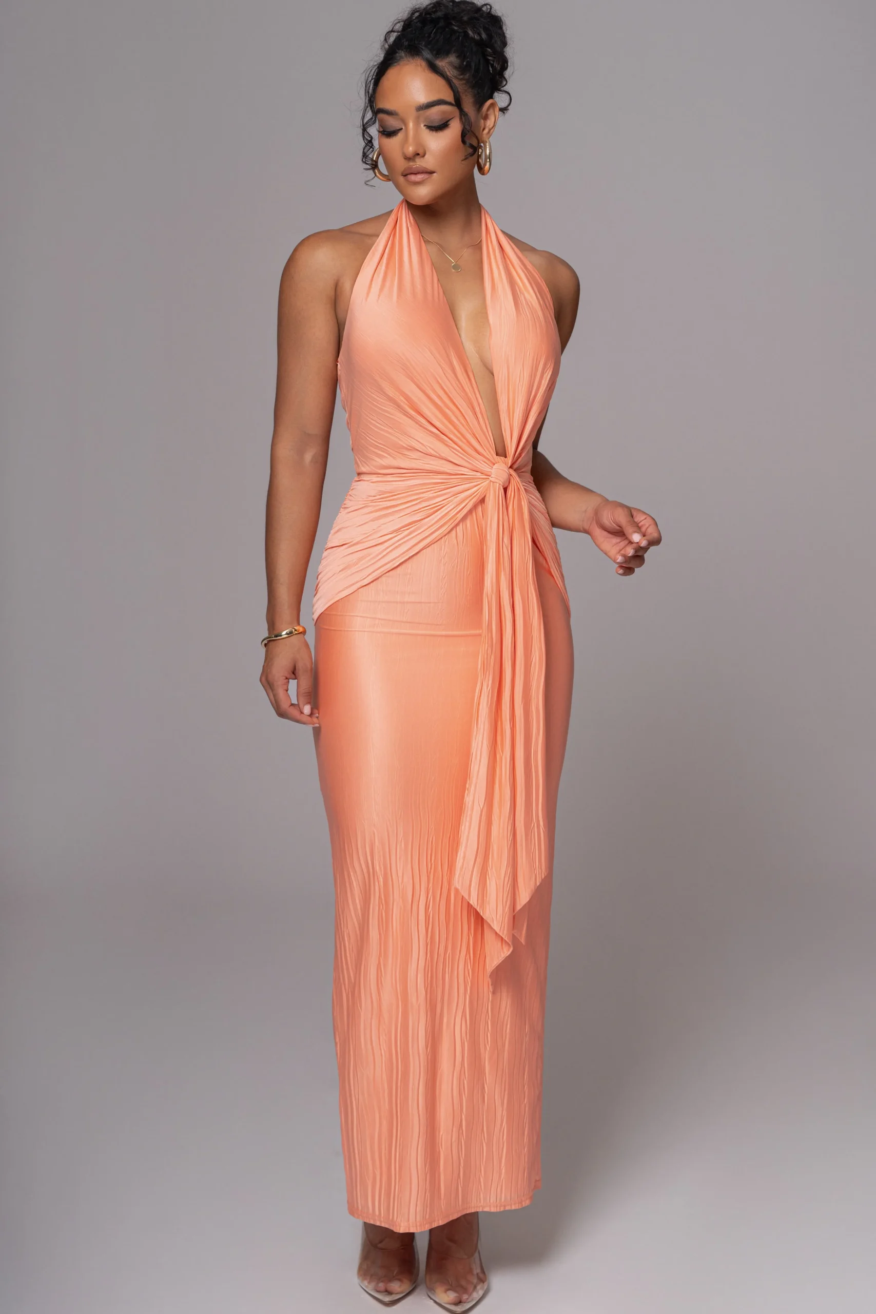 Peach Under The Moonlight Drape Dress*JLUXLABEL New