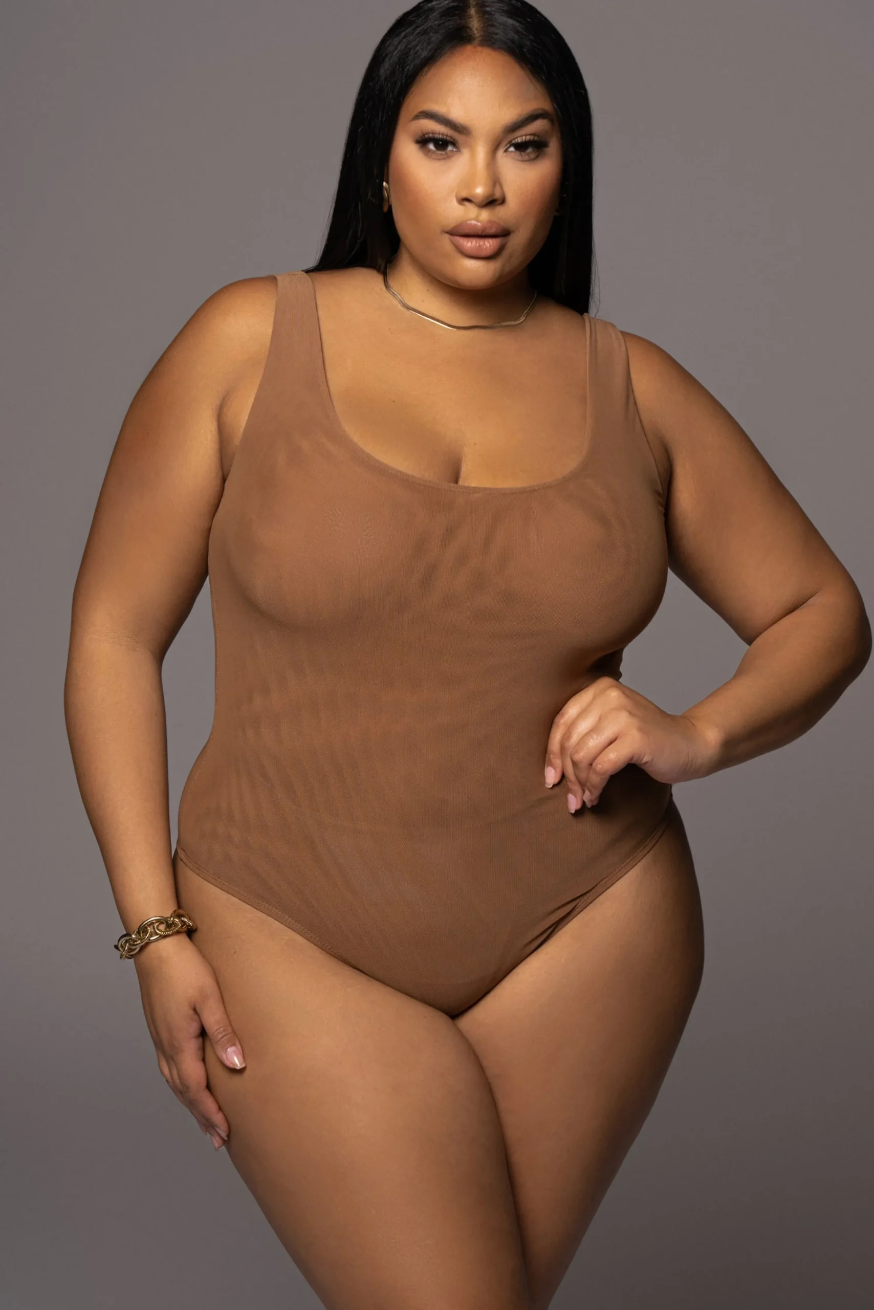 Pecan Mesh Essentials Tank Bodysuit Undergarment*JLUXLABEL Fashion