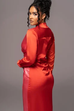 Pink Color Block Satin Midi Dress*JLUXLABEL New