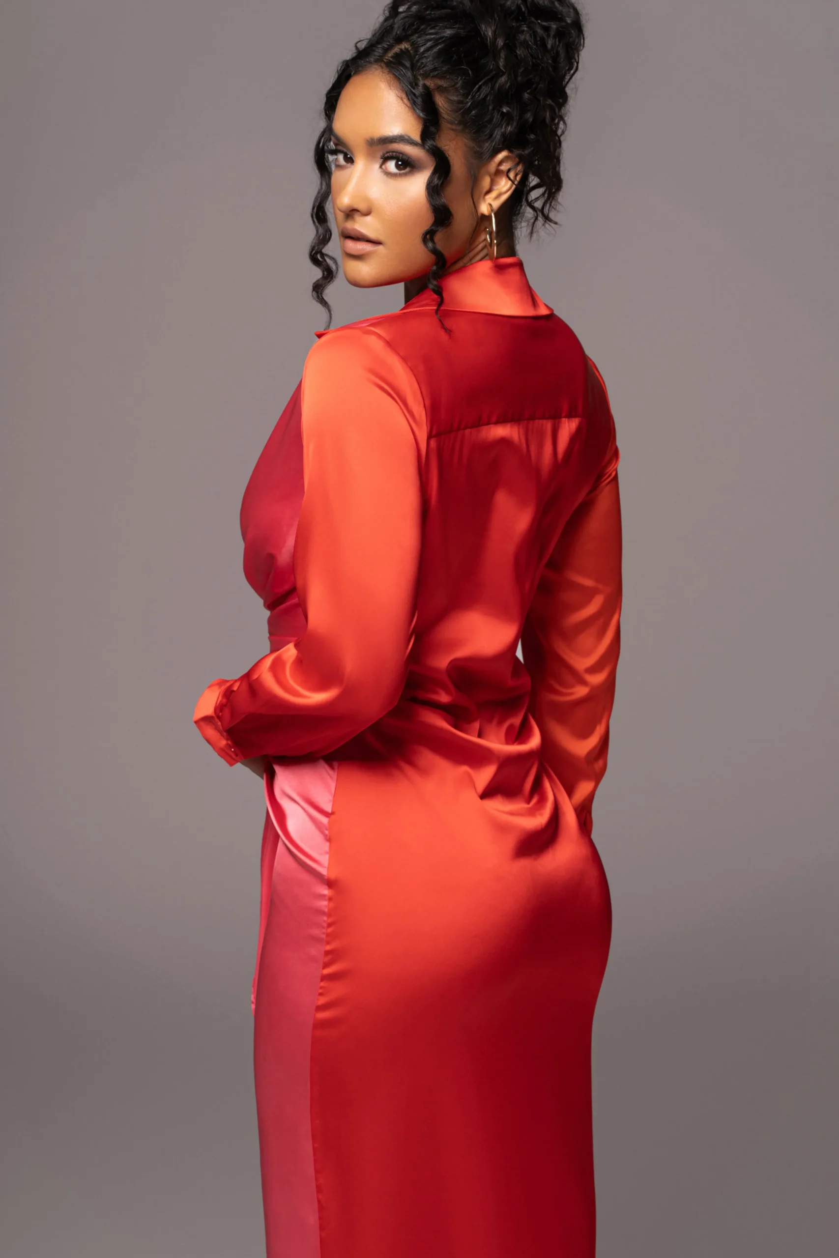 Pink Color Block Satin Midi Dress*JLUXLABEL New