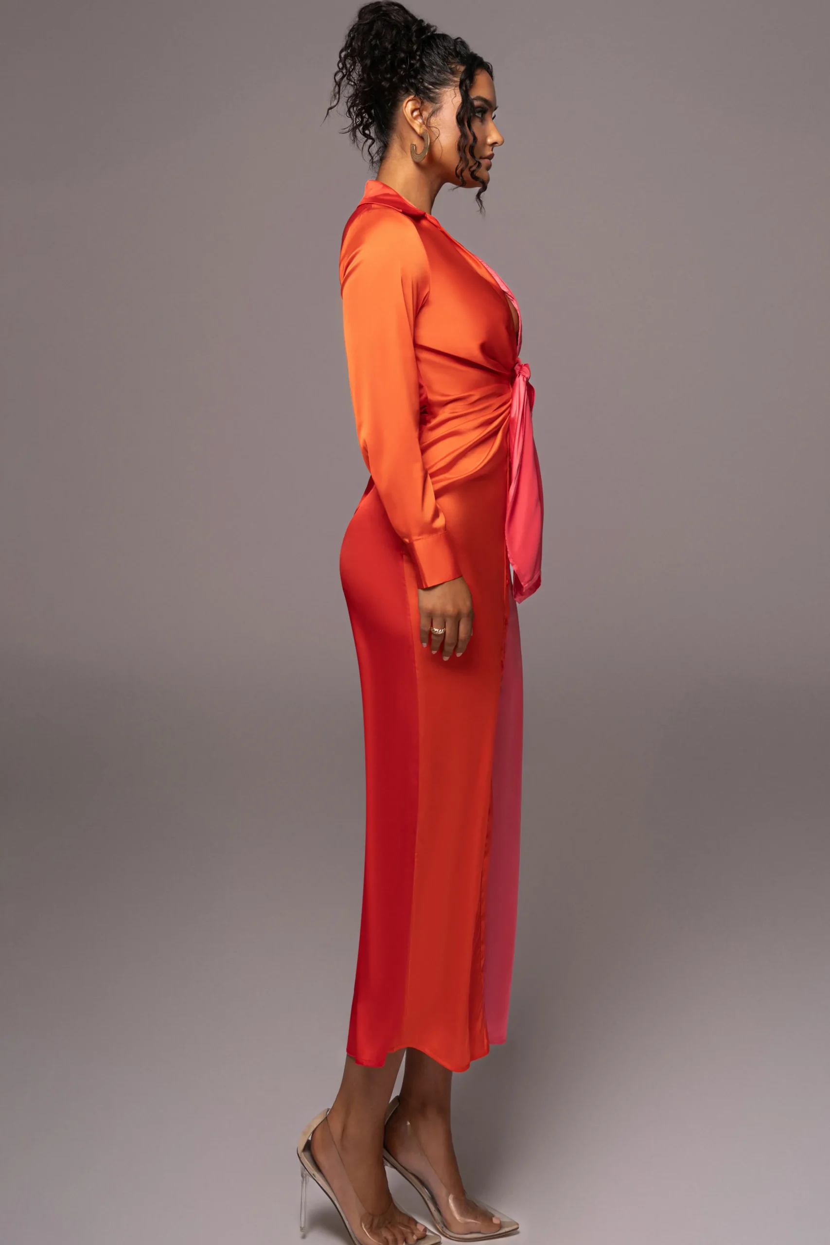 Pink Color Block Satin Midi Dress*JLUXLABEL New