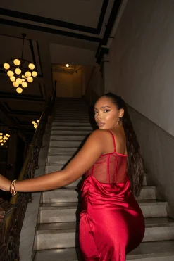 Red Anastacia Drape Maxi Dress*JLUXLABEL New