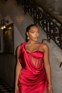 Red Anastacia Drape Maxi Dress*JLUXLABEL New