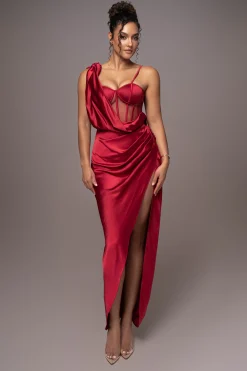 Red Anastacia Drape Maxi Dress*JLUXLABEL New