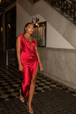 Red Anastacia Drape Maxi Dress*JLUXLABEL New