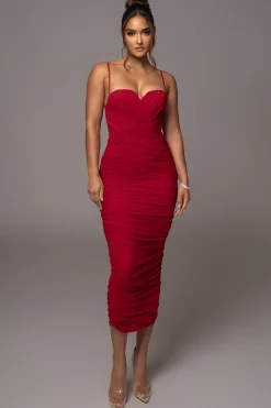 Red Arcadia Mesh Midi Dress*JLUXLABEL Best