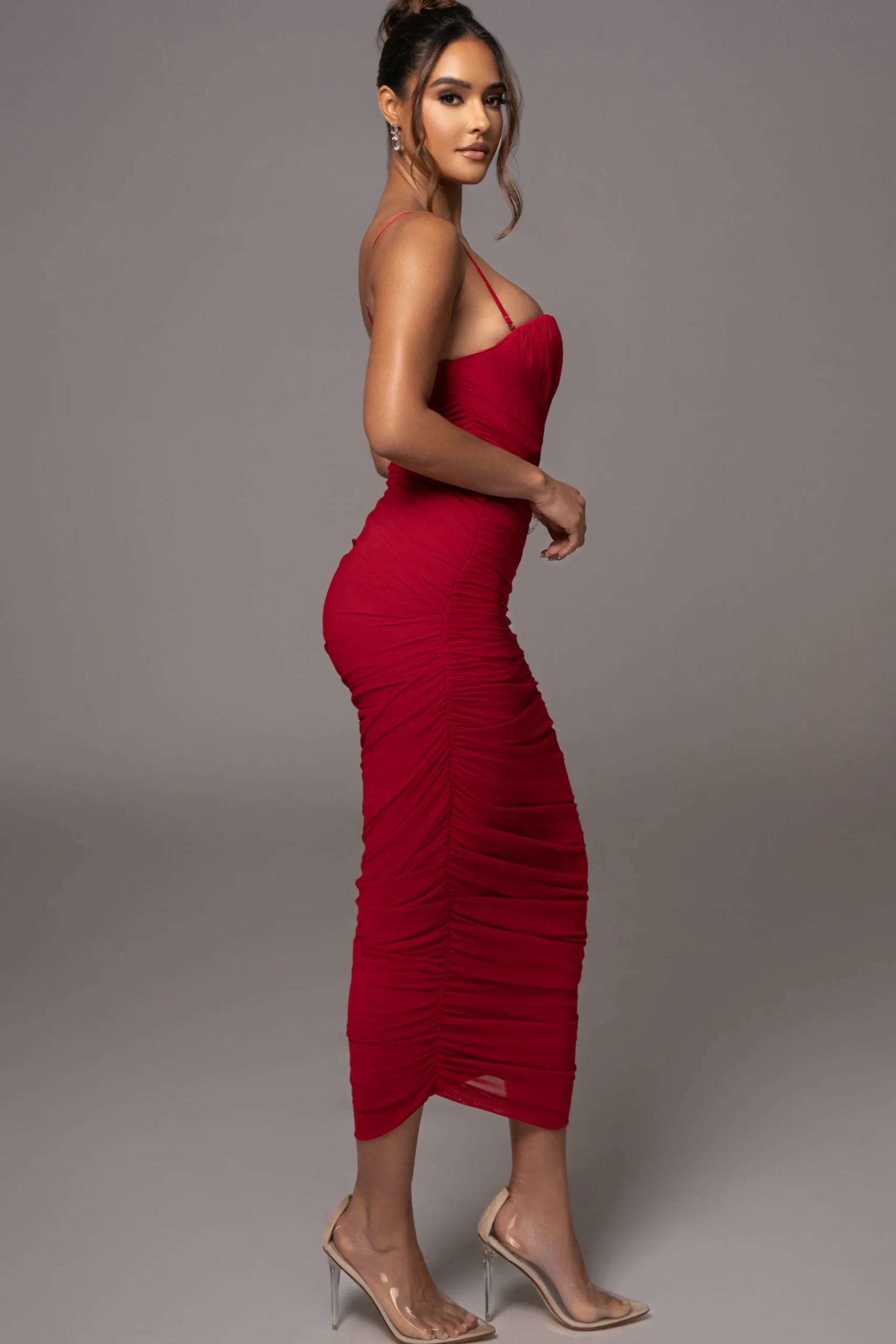 Red Arcadia Mesh Midi Dress*JLUXLABEL Best