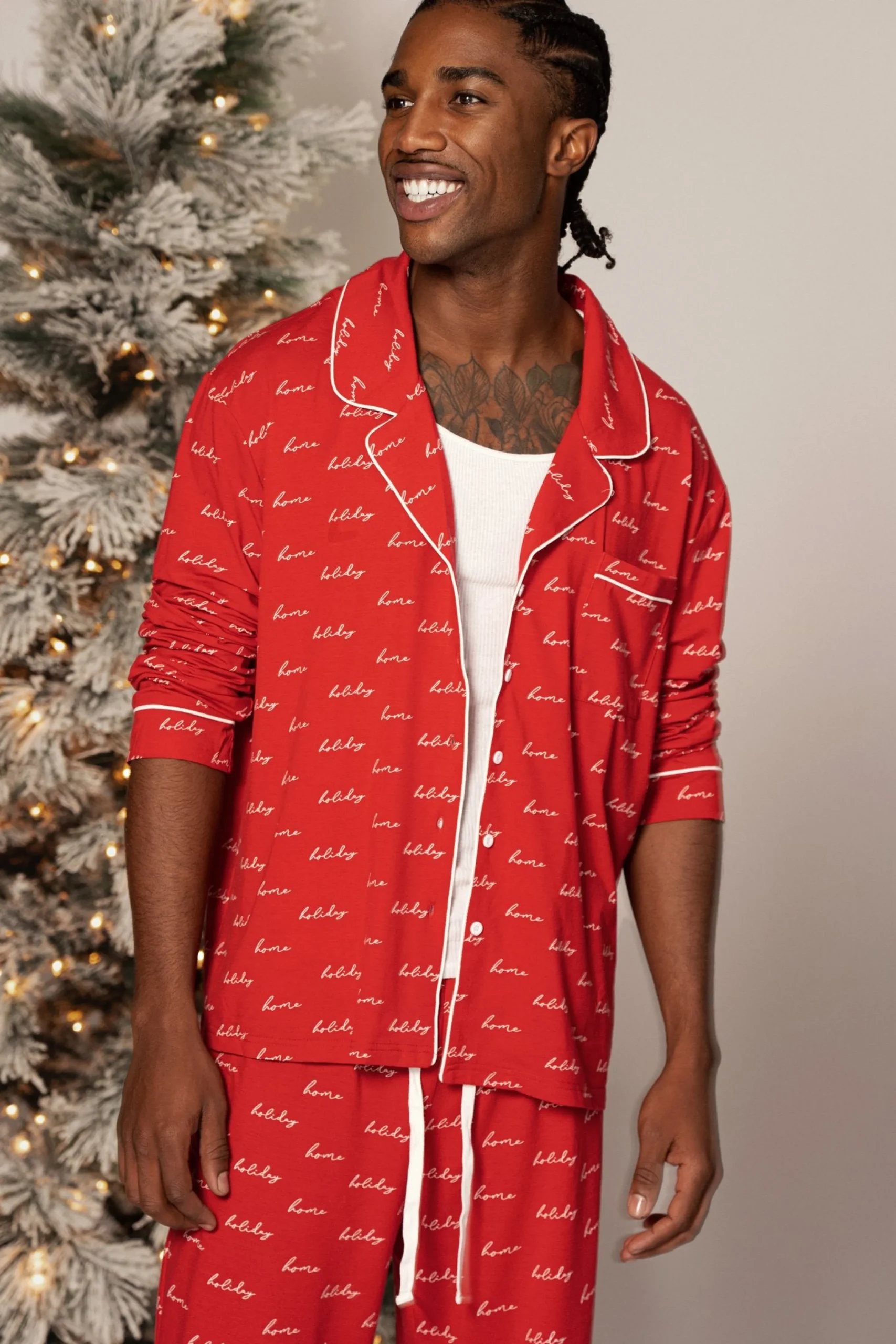 Red Home For The Holidays Adult Pajama Set*JLUXLABEL New
