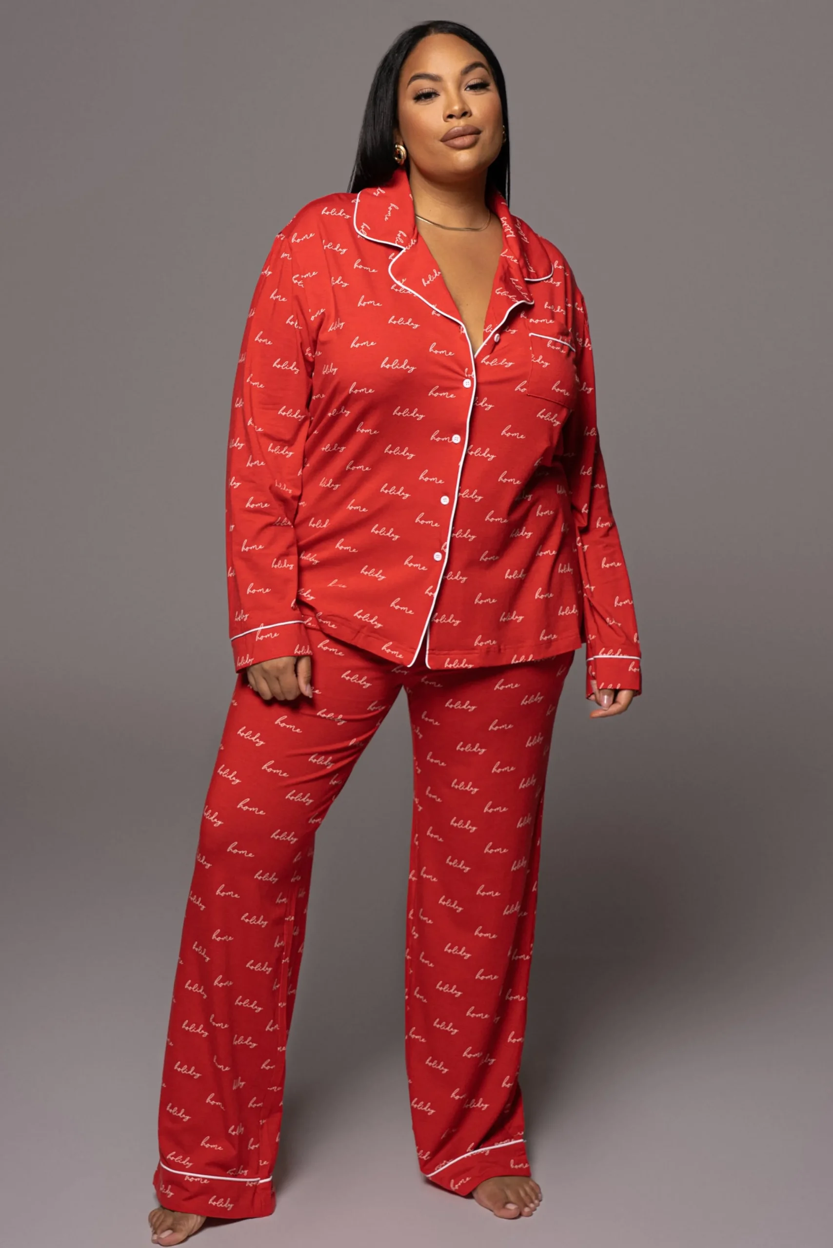 Red Home For The Holidays Adult Pajama Set*JLUXLABEL New