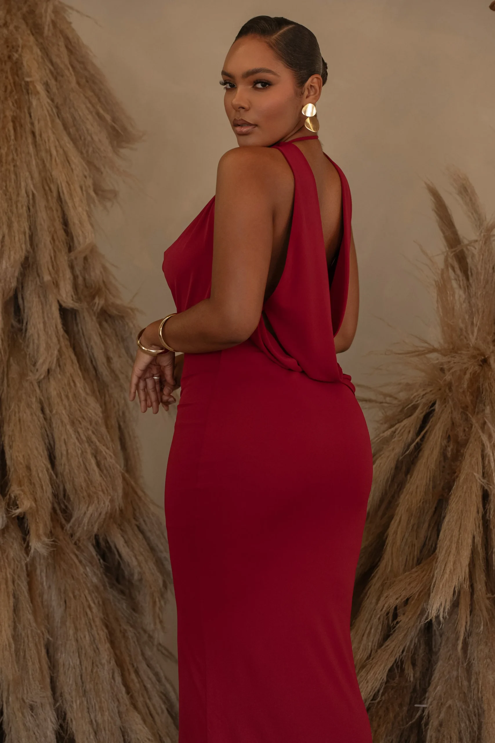 Red Infinite Allure Cowl Neck Dress*JLUXLABEL Discount