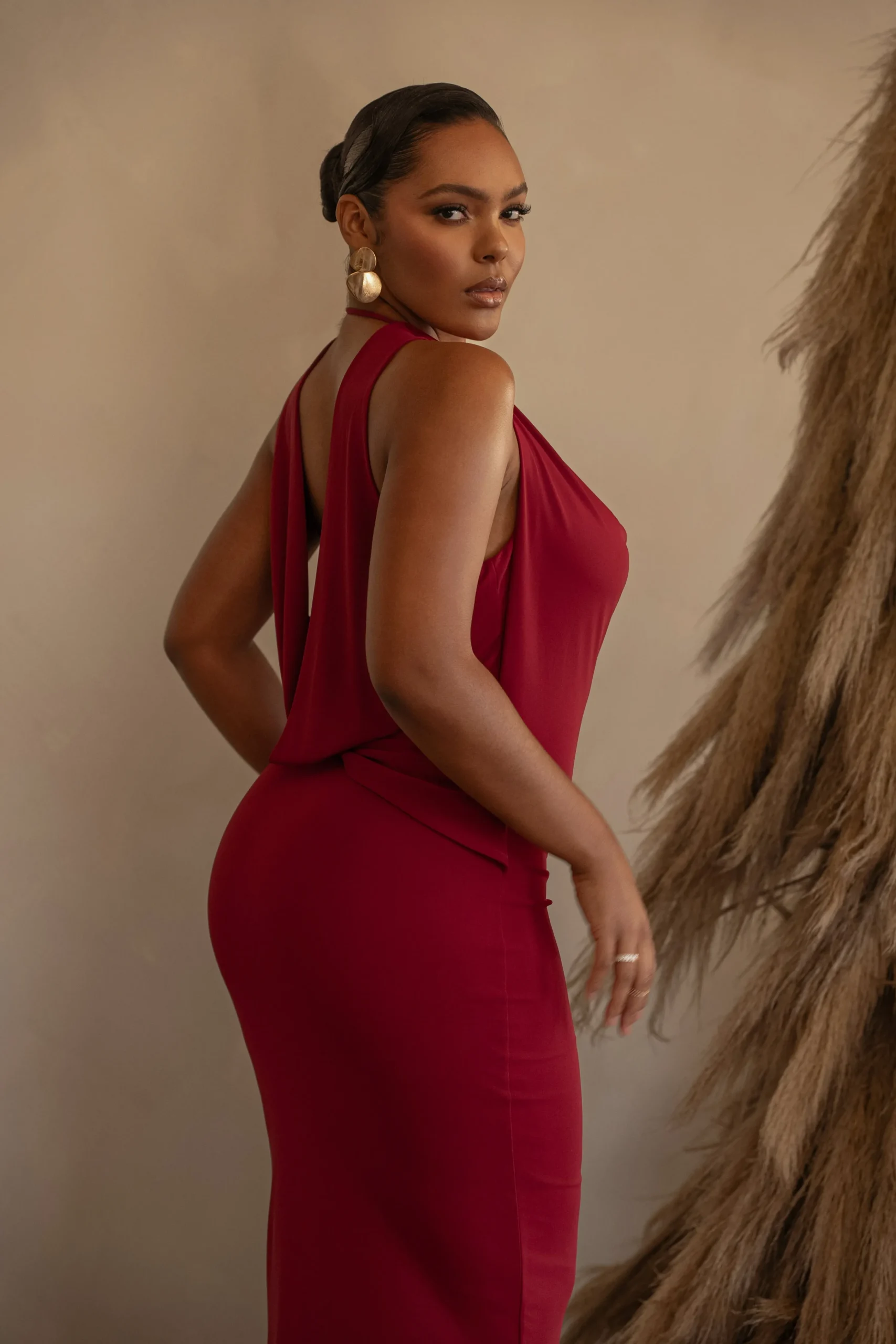 Red Infinite Allure Cowl Neck Dress*JLUXLABEL Discount