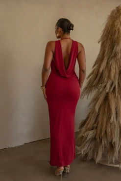 Red Infinite Allure Cowl Neck Dress*JLUXLABEL Discount