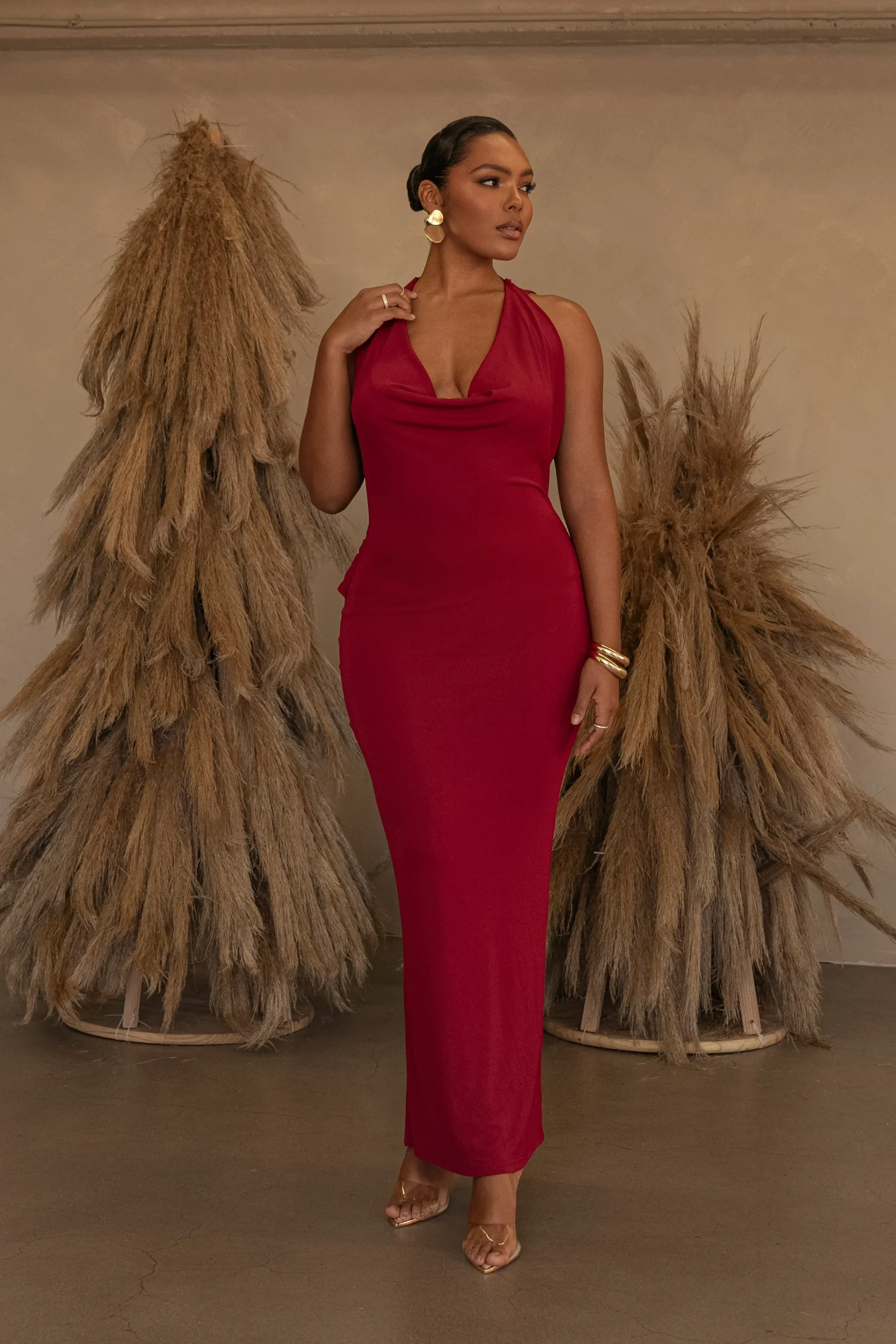 Red Infinite Allure Cowl Neck Dress*JLUXLABEL Discount