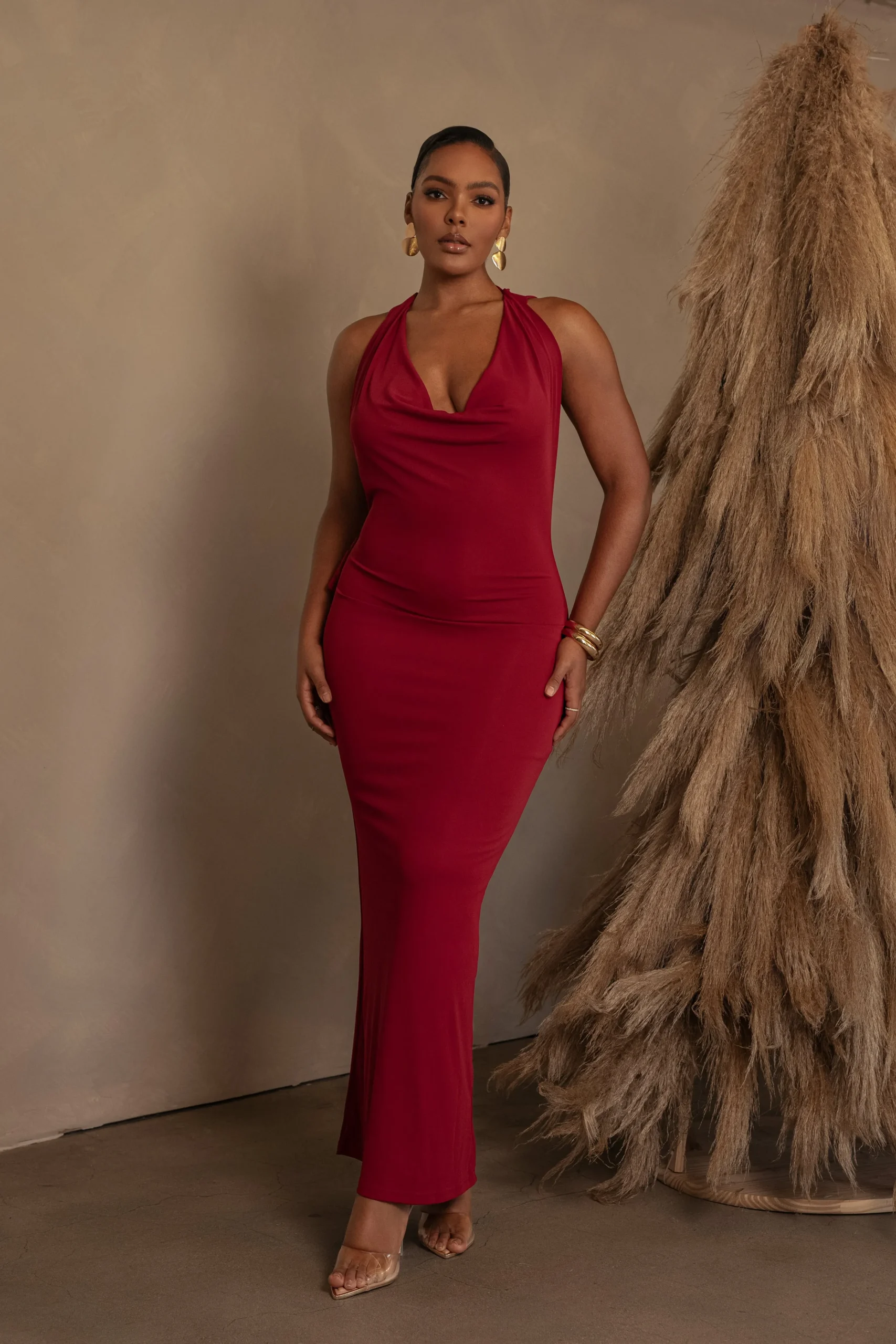 Red Infinite Allure Cowl Neck Dress*JLUXLABEL Discount