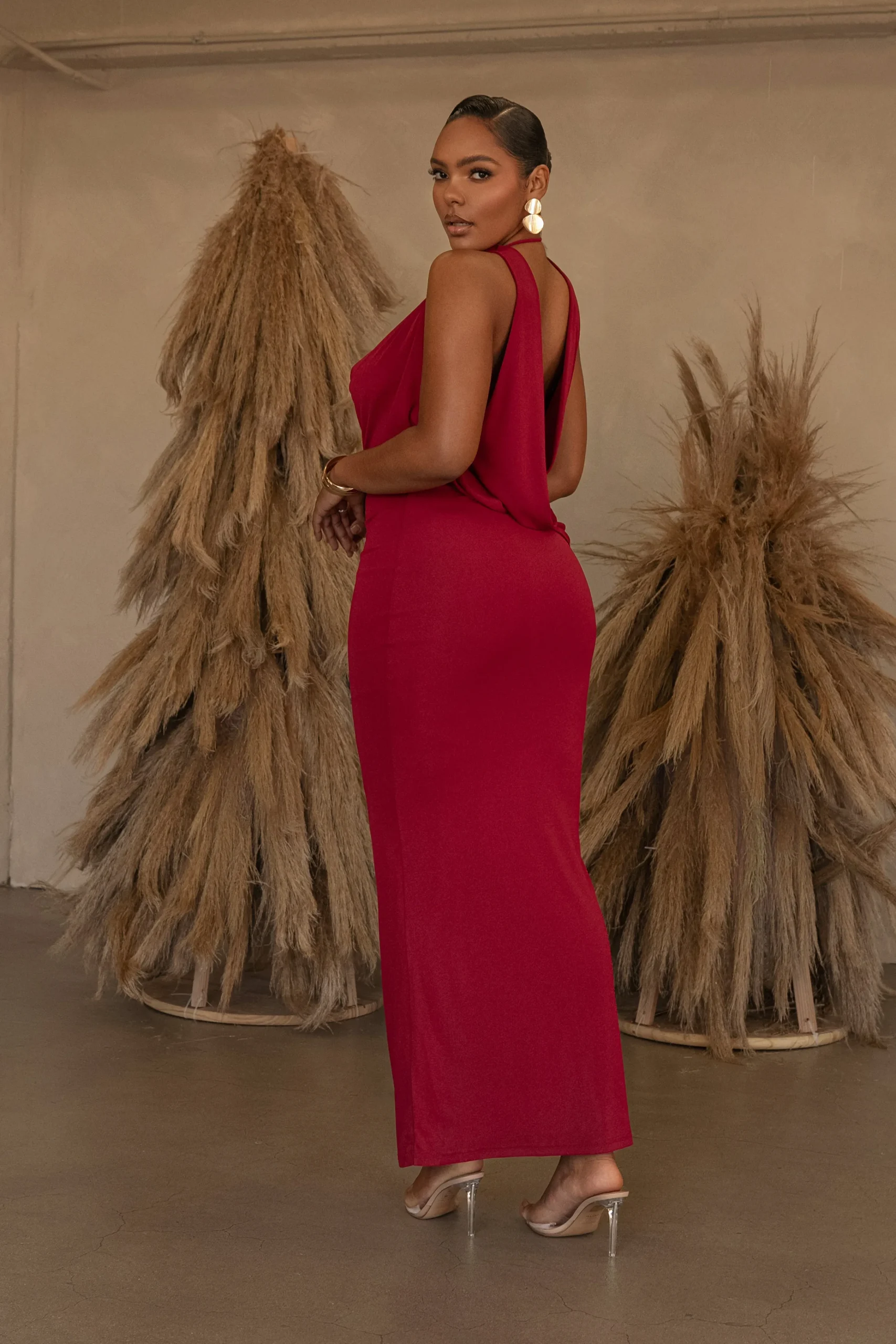 Red Infinite Allure Cowl Neck Dress*JLUXLABEL Discount