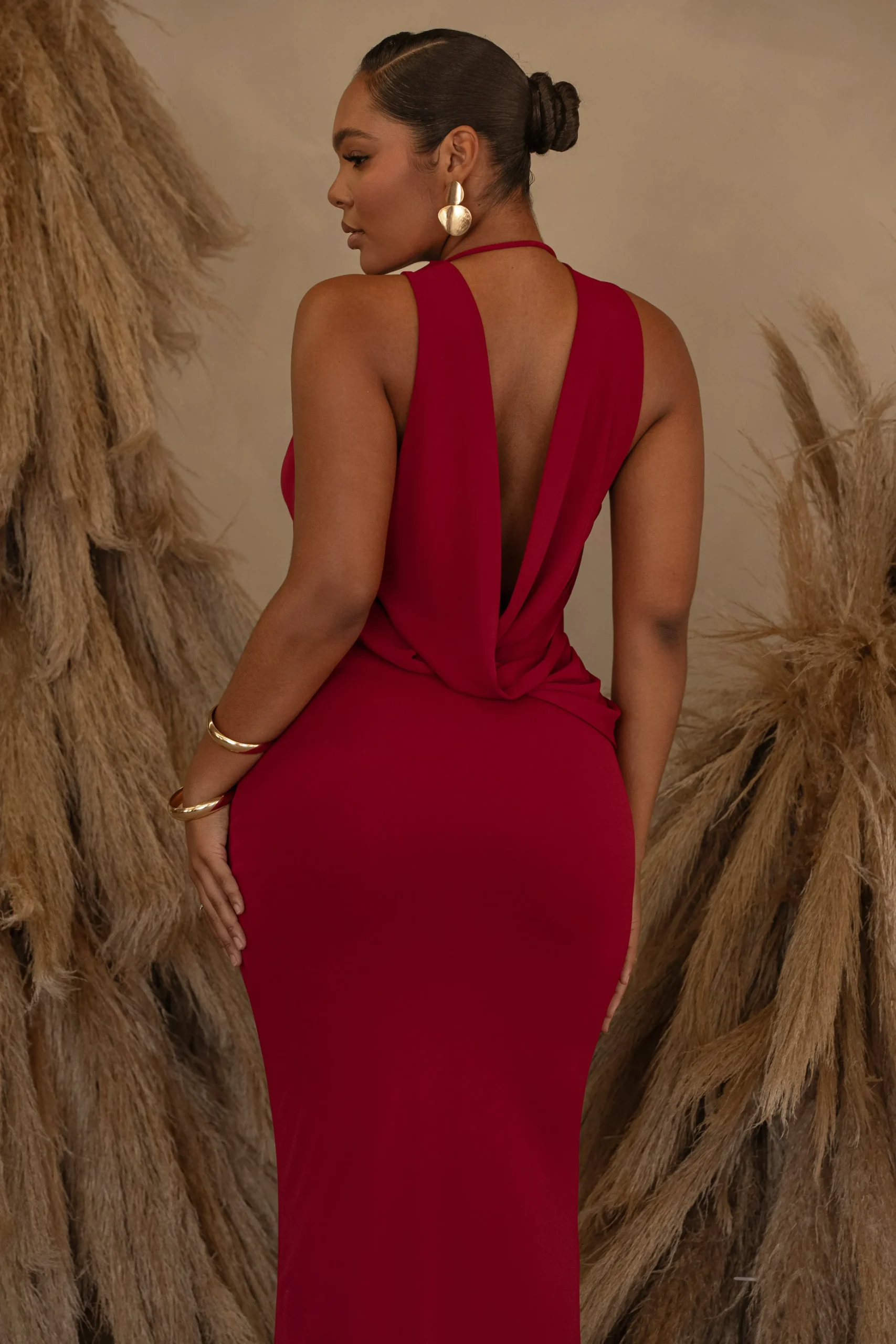 Red Infinite Allure Cowl Neck Dress*JLUXLABEL Discount