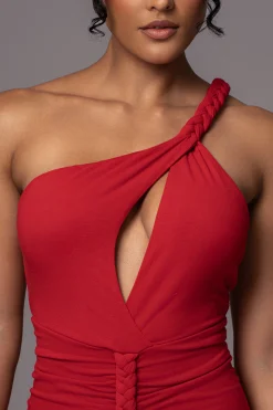 Red Jess Ruched Midi Dress*JLUXLABEL Fashion