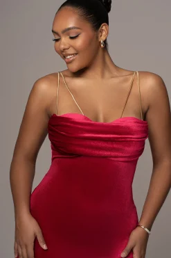 Red JOSANNA VELVET MIDI DRESS*JLUXLABEL New