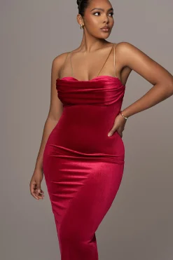 Red JOSANNA VELVET MIDI DRESS*JLUXLABEL New