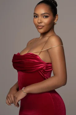 Red JOSANNA VELVET MIDI DRESS*JLUXLABEL New