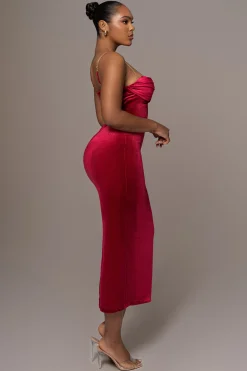 Red JOSANNA VELVET MIDI DRESS*JLUXLABEL New