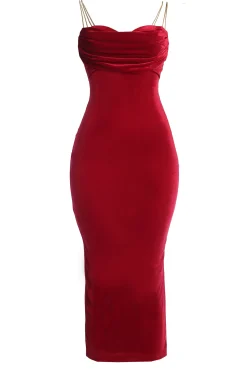 Red JOSANNA VELVET MIDI DRESS*JLUXLABEL New