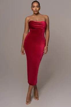 Red JOSANNA VELVET MIDI DRESS*JLUXLABEL New