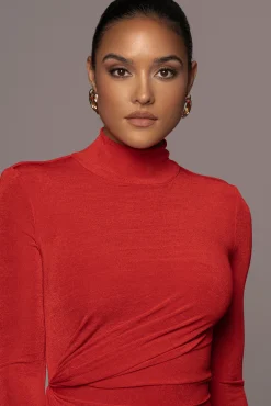 Red Kara Mock Neck Dress*JLUXLABEL New