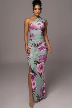 Sage Floral Eden One Shoulder Maxi Dress*JLUXLABEL Best