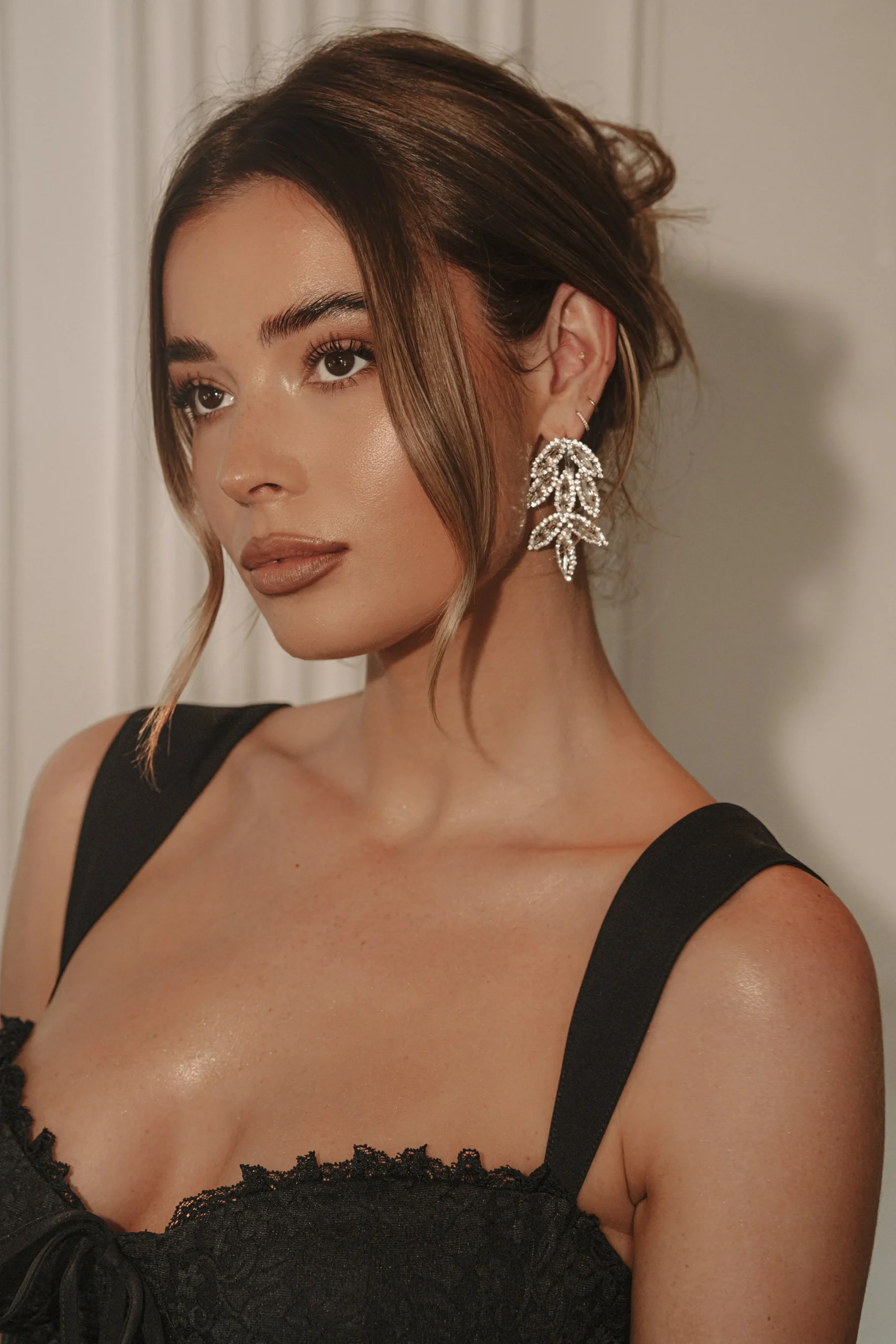 Silver Rhinestone Leaf Earrings*JLUXLABEL Best