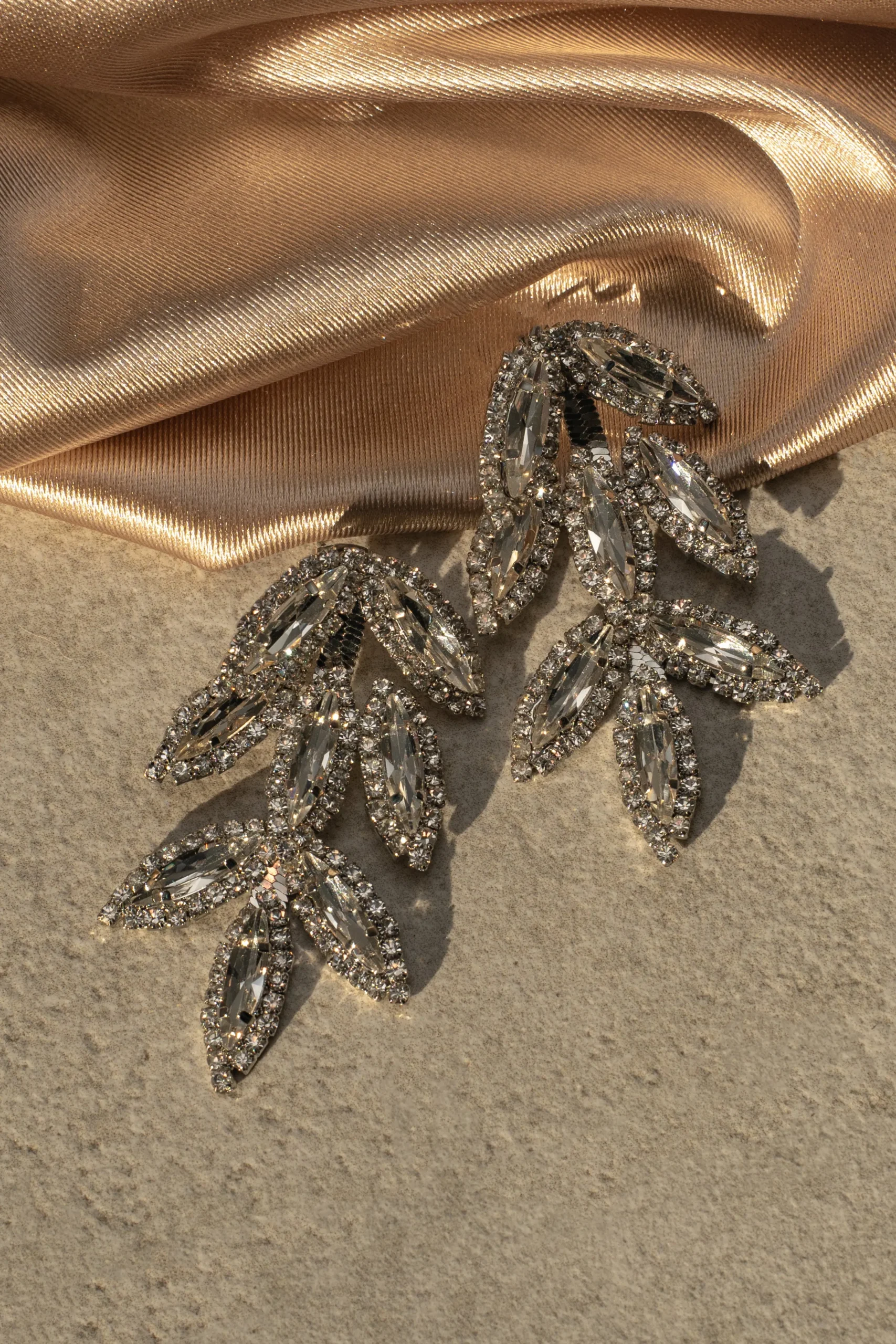 Silver Rhinestone Leaf Earrings*JLUXLABEL Best