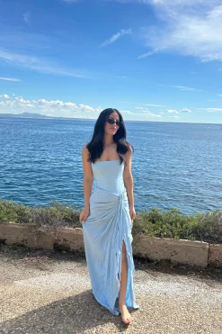 Sky Blue Noelia Linen Slit Skirt*JLUXLABEL Hot