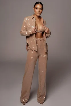 Tan Baguette Sequin Button Up*JLUXLABEL Hot