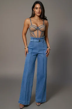 Tan Denim Illusion Mesh Bustier*JLUXLABEL Clearance