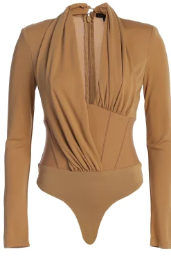 Tan Drape Corset Bodysuit*JLUXLABEL Hot