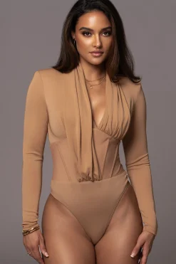 Tan Drape Corset Bodysuit*JLUXLABEL Hot