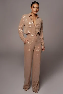 Tan Elowen Sequin Trousers*JLUXLABEL Hot