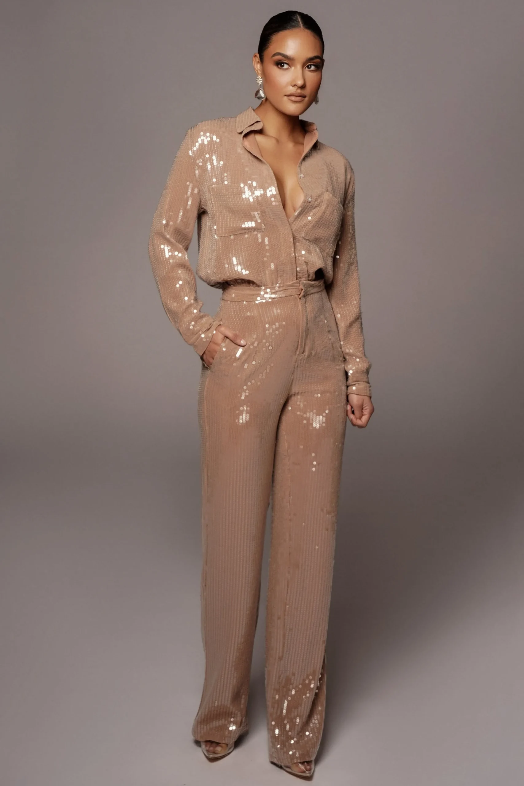 Tan Elowen Sequin Trousers*JLUXLABEL Hot